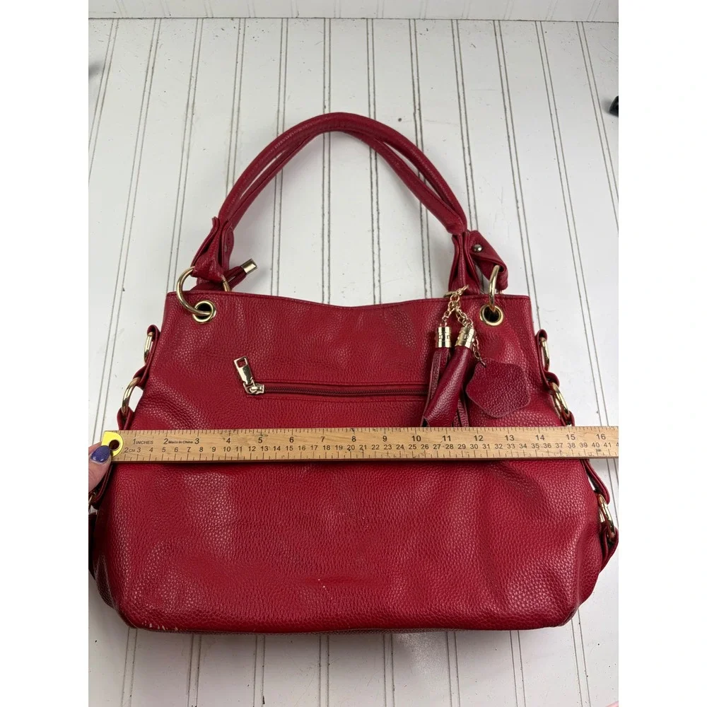 Vintage Y2K Red Pebbled Vegan Leather Hobo Slouchy Shoulder Bag Purse